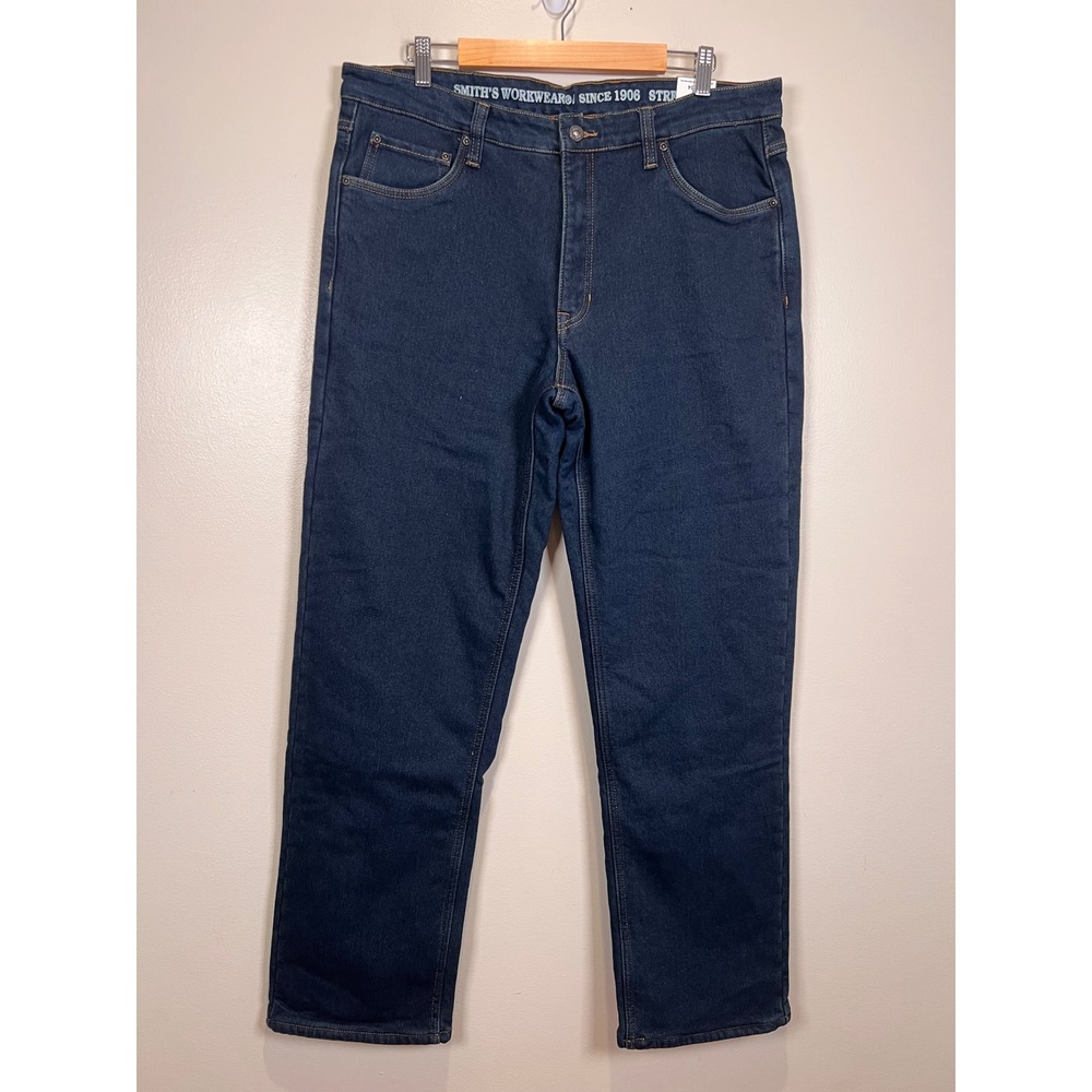 NWT Smith's Workwear Fleece-Lined Jeans Relaxed Stretch Denim Mens 38x34 Dark
